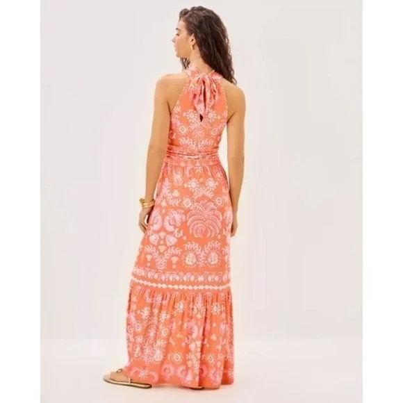 Lilly Pulitzer Montecito Mixed Print Cross Neck Maxi Halter Dress EUC Size XS - Picture 9 of 16